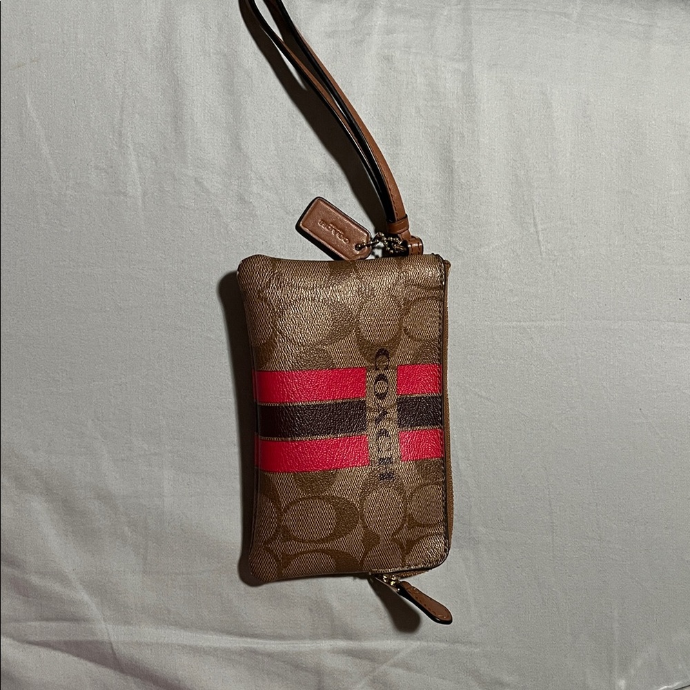 Coach Brown and Red Wristlet
